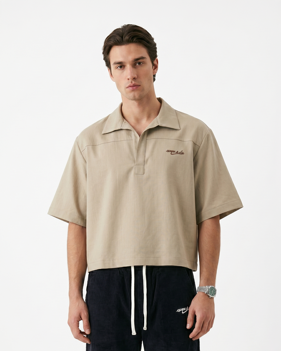MOCHA DRIFT LINEN POLO SHIRT