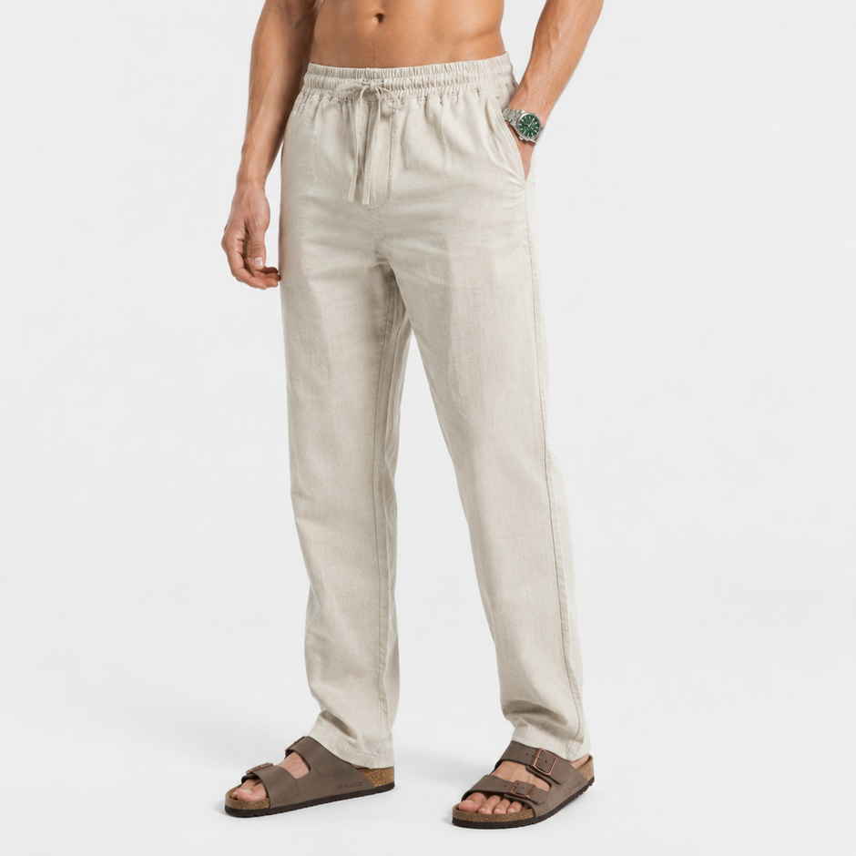 Sand Beige Linen Pull On Pants