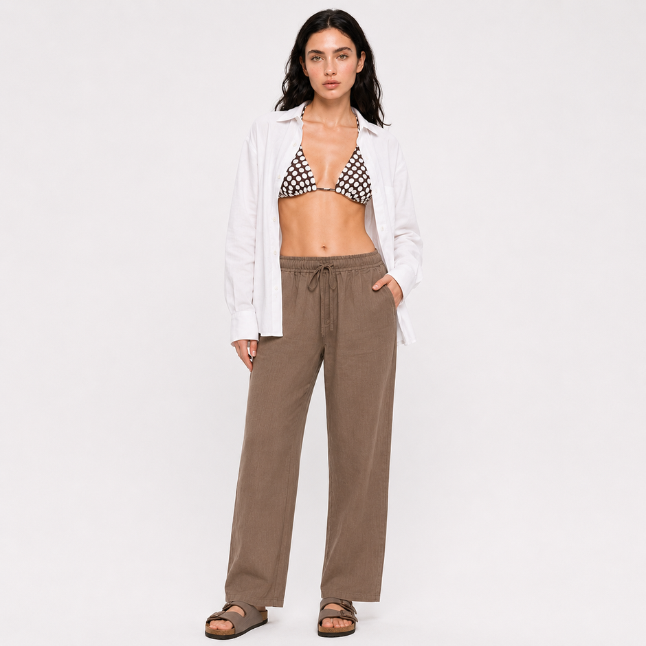 Mocha Pull on Linen Pants