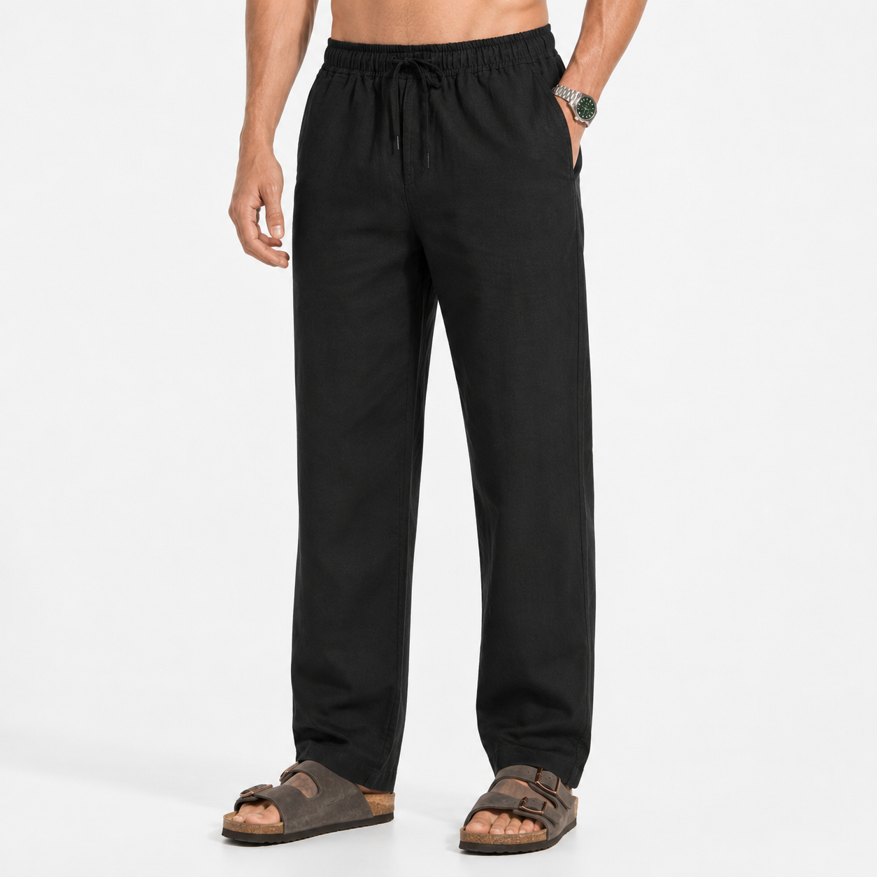 Midnight Black Pull On Linen Pants-thumbmail-3