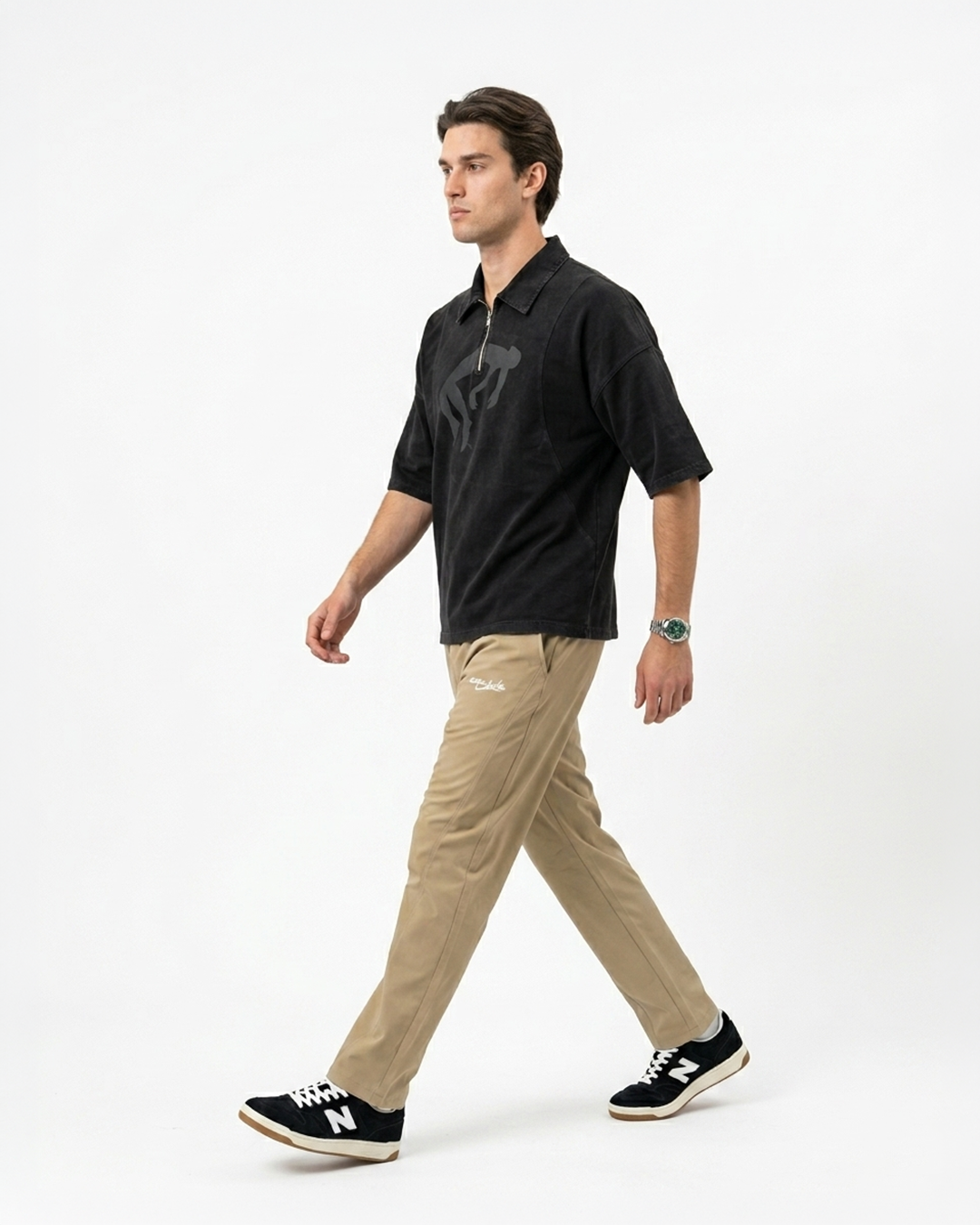 FALLING FIGURE ZIP POLO TEE (BLACK)-thumbmail-3