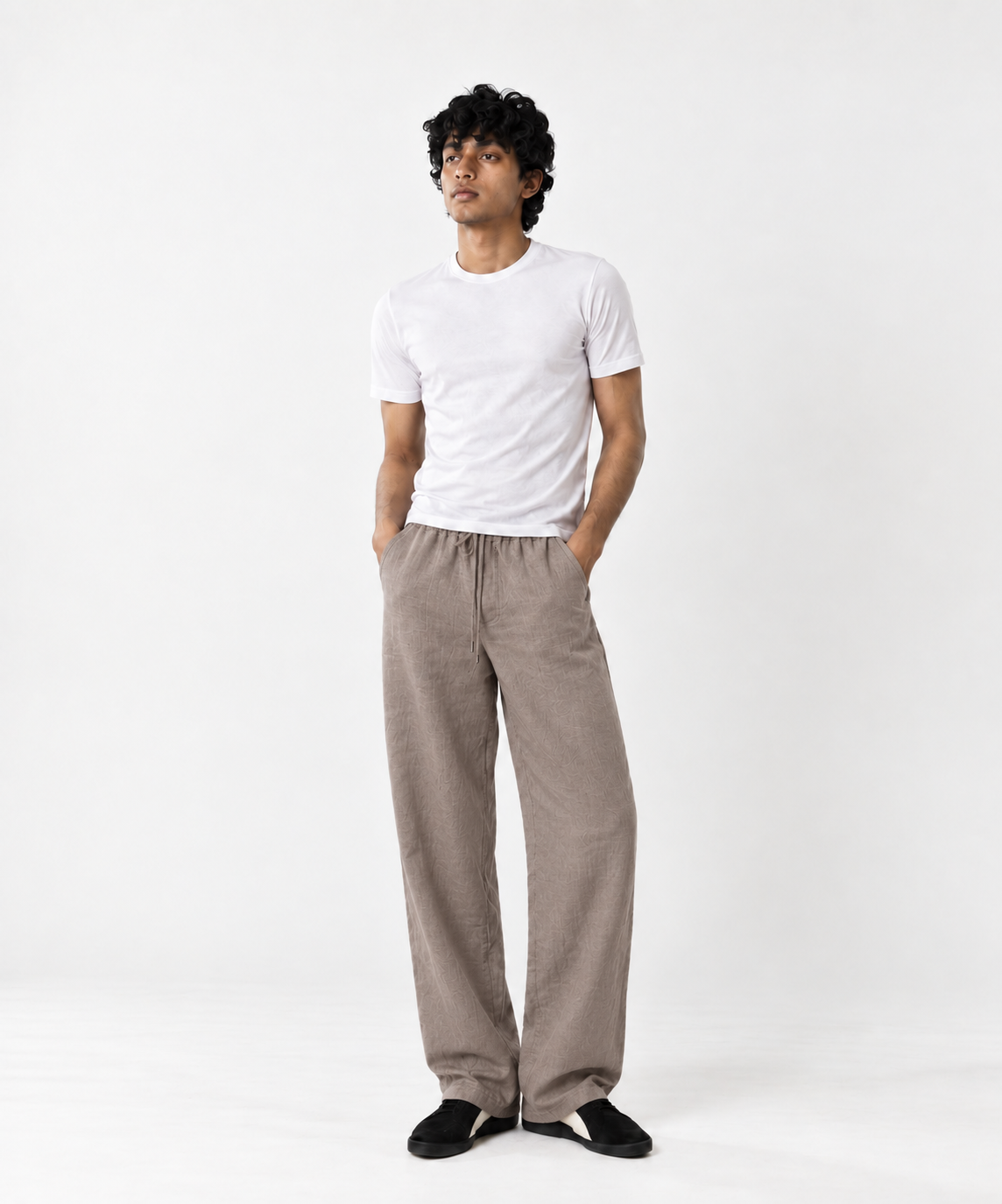 Stone Grey Pull On Linen Pants