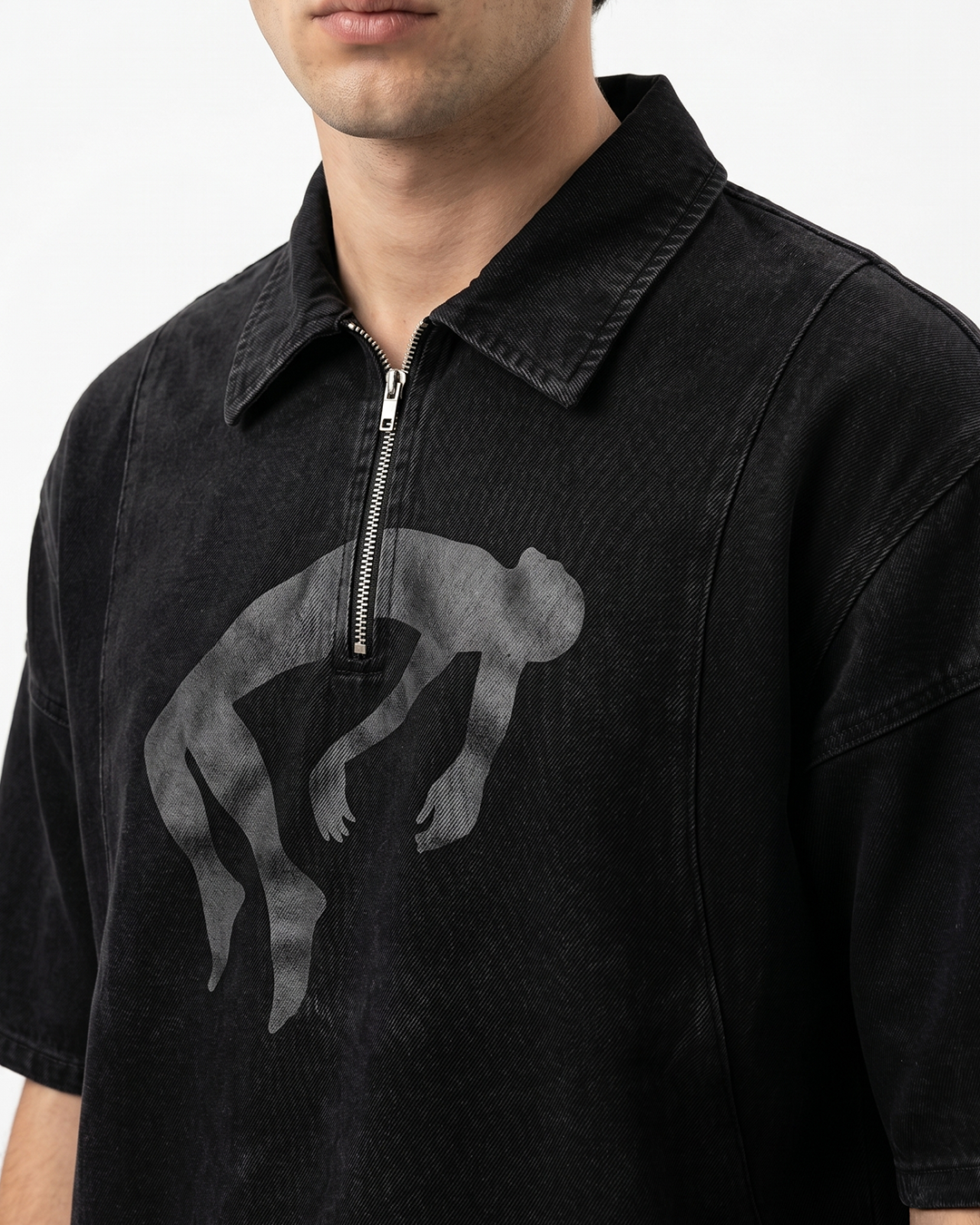 FALLING FIGURE ZIP POLO TEE (BLACK)-thumbmail-4
