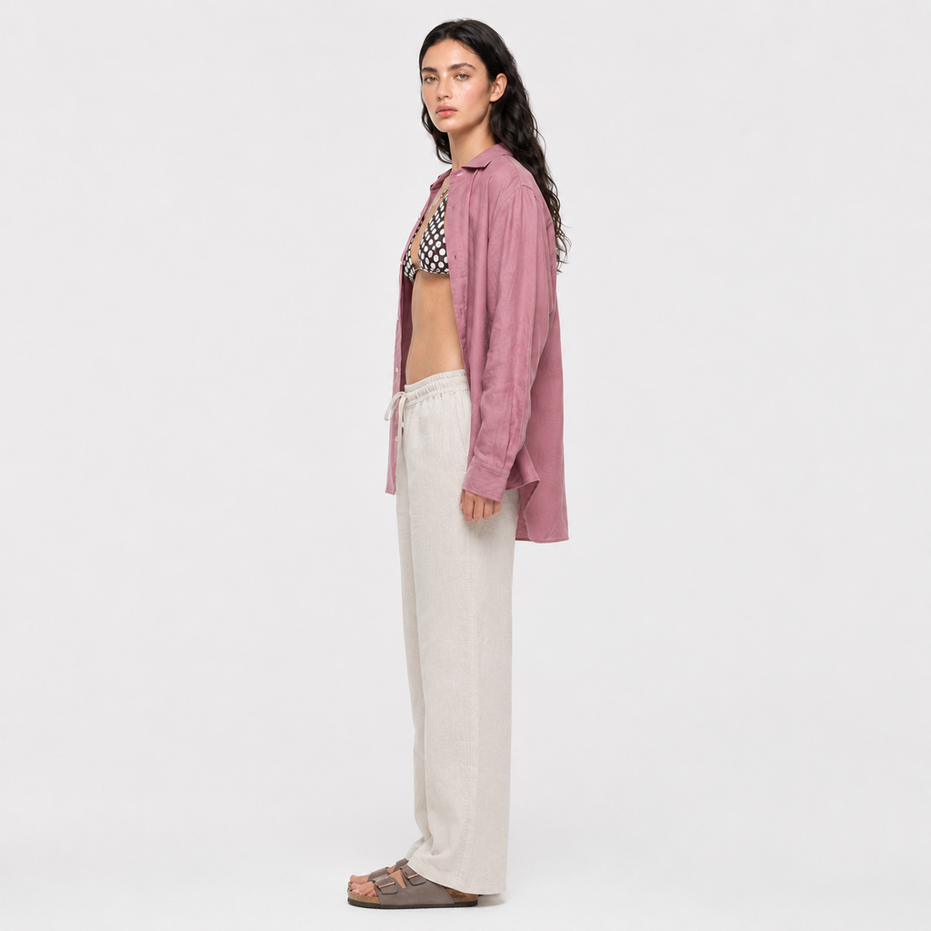 Sand Beige Linen Pull On Pants