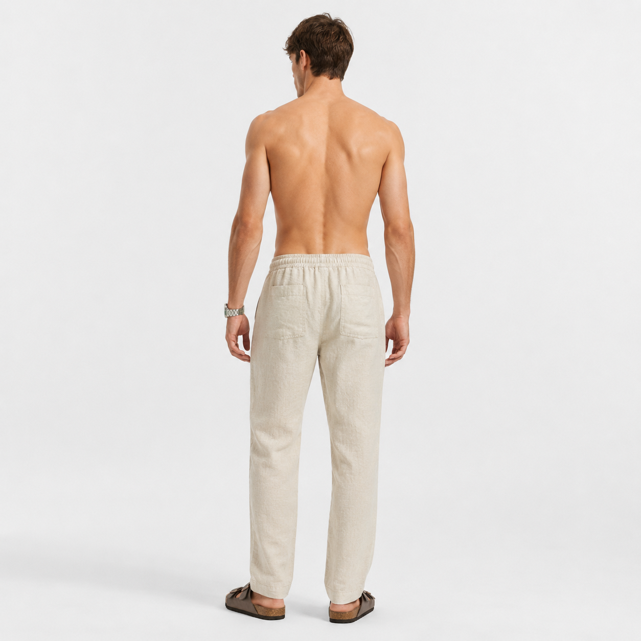 Sand Beige Pull On Linen Pants-thumbmail-6
