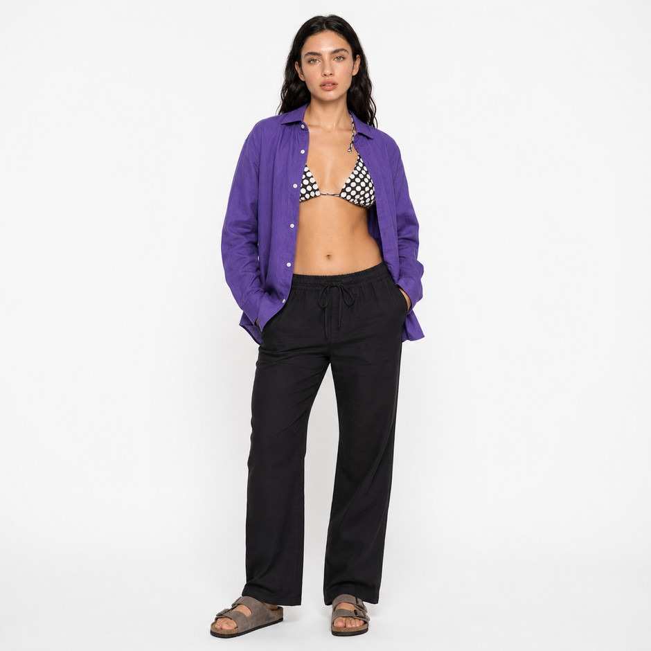 Midnight Black Pull On Linen Pants