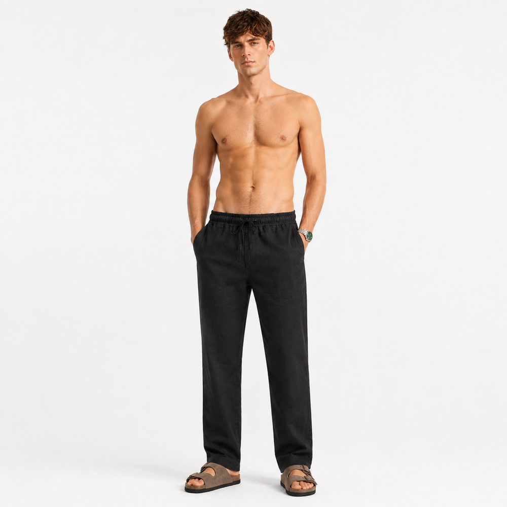 Midnight Black Pull On Linen Pants