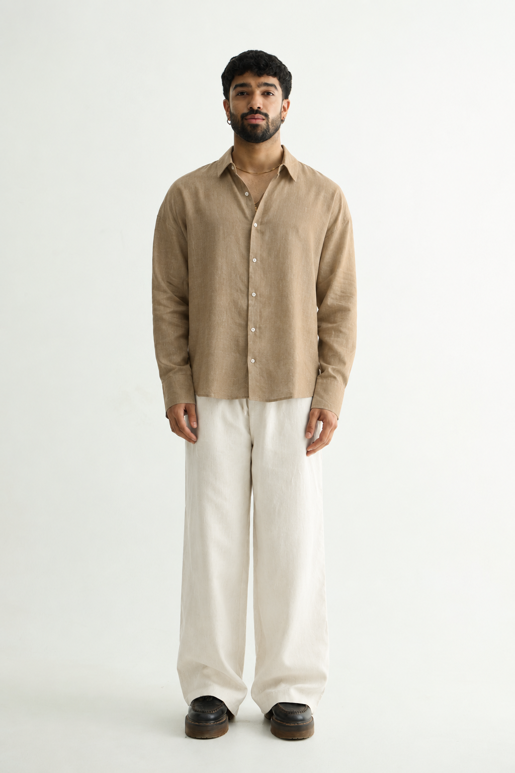 Tan & White Linen Set