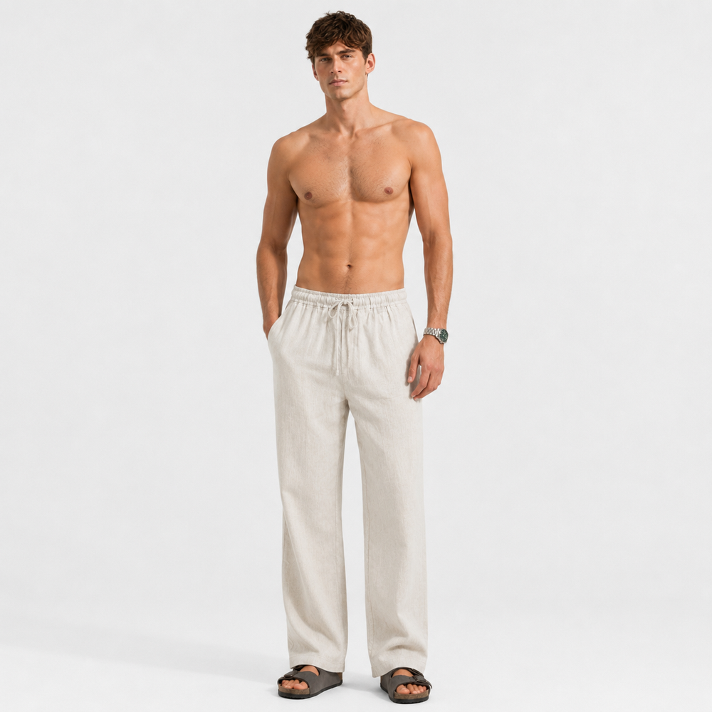 Vintage-White Pull On Linen Pants