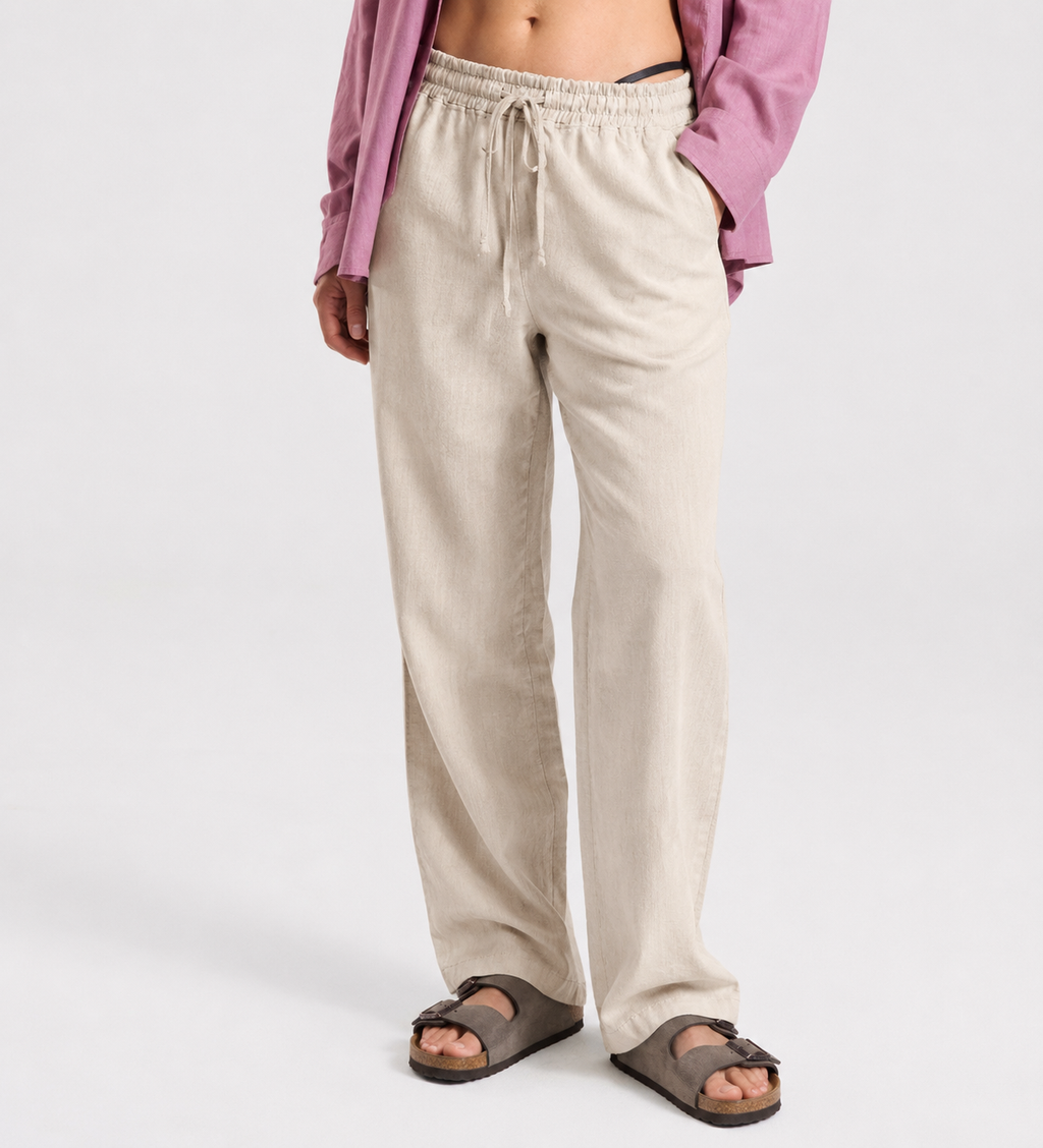 Sand Beige Linen Pull On Pants