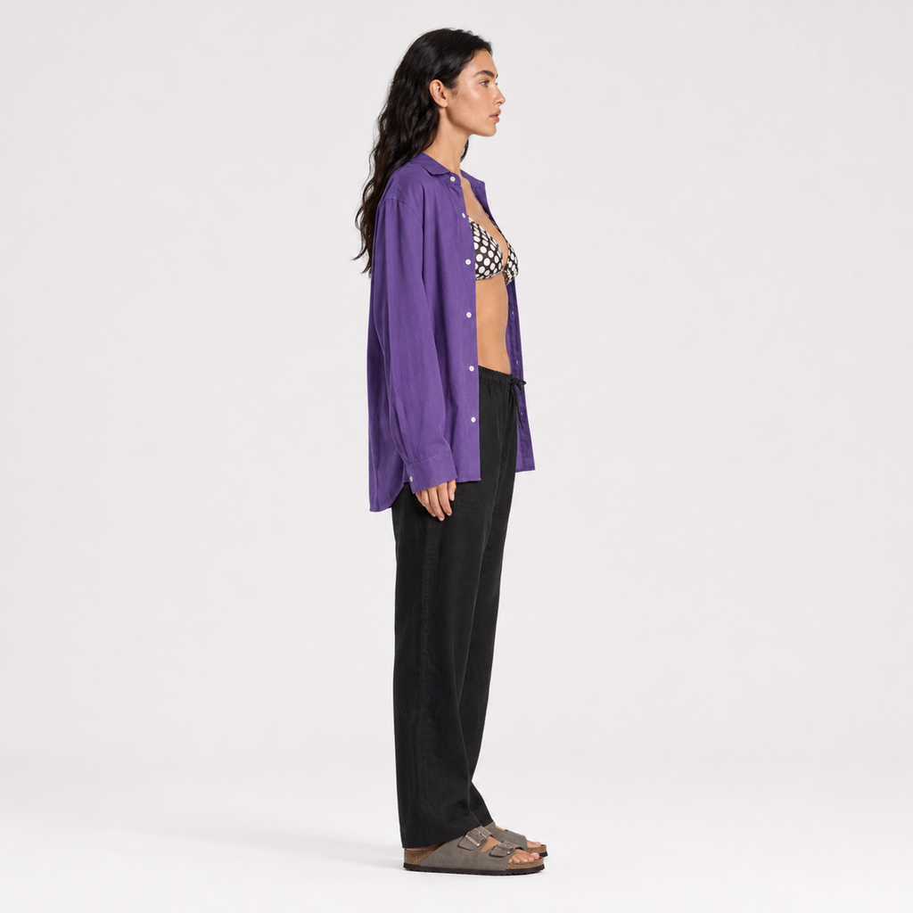 Midnight Black Pull On Linen Pants