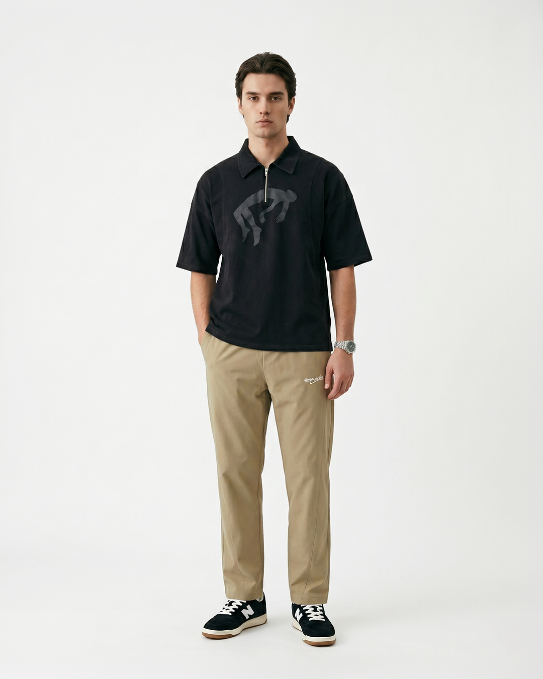 FALLING FIGURE ZIP POLO TEE (BLACK)-thumbmail-6