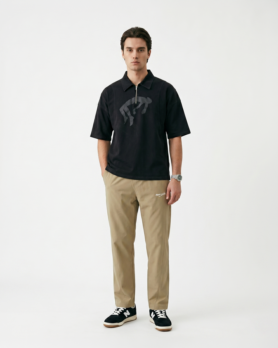 FALLING FIGURE ZIP POLO TEE (BLACK)
