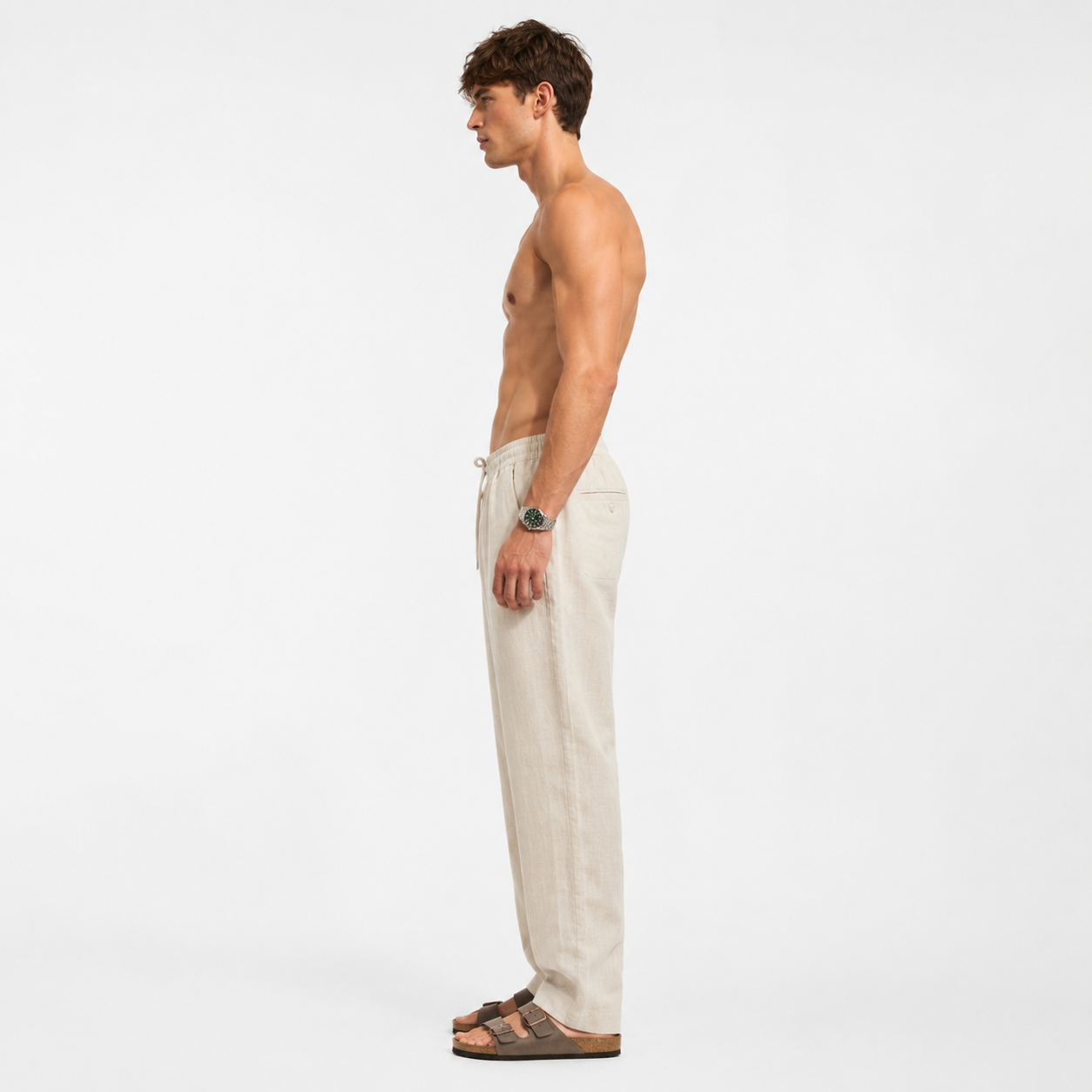 Sand Beige Pull On Linen Pants-thumbmail-8
