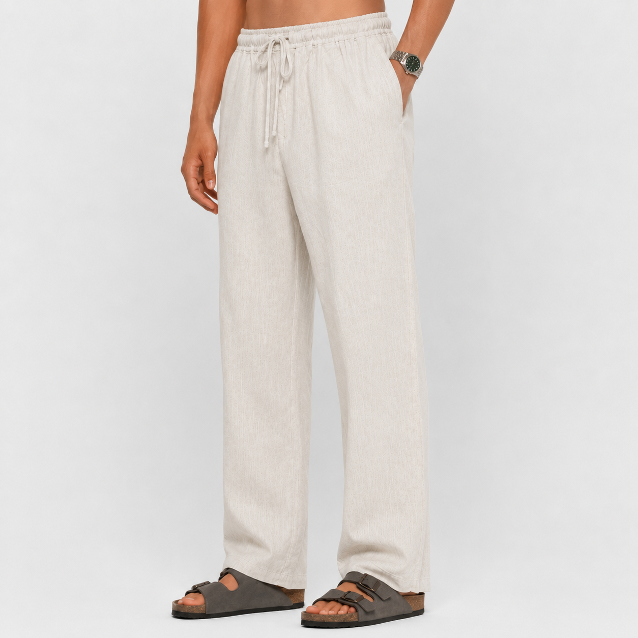 Vintage-White Pull On Linen Pants