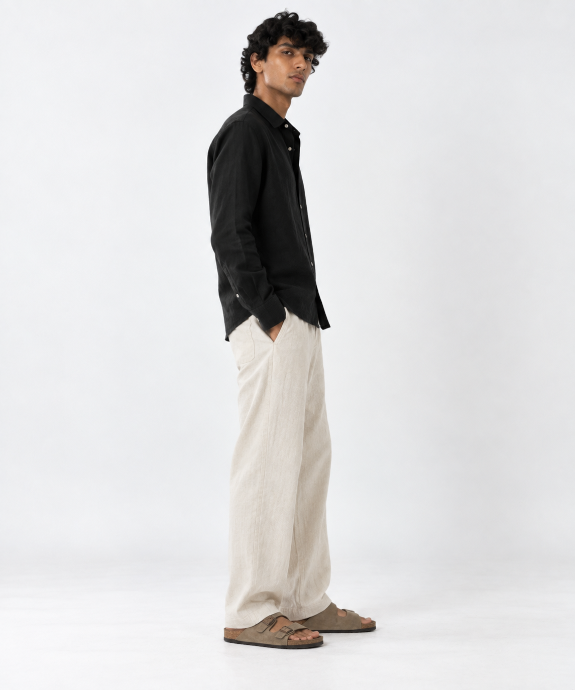 Charcoal Black Irish Linen Shirt-thumbmail-2