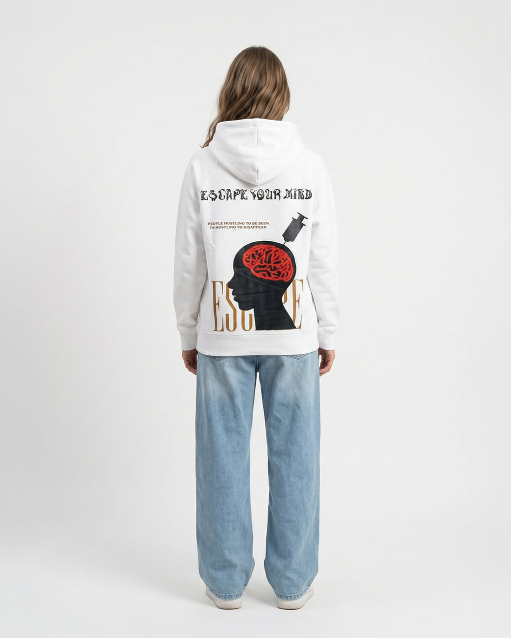 Escape Your Mind -white Unisex Hoodie