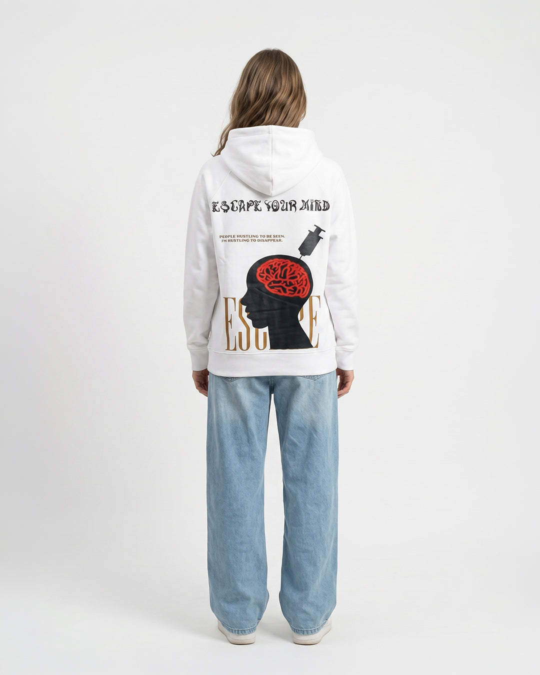 Escape Your Mind -white Unisex Hoodie