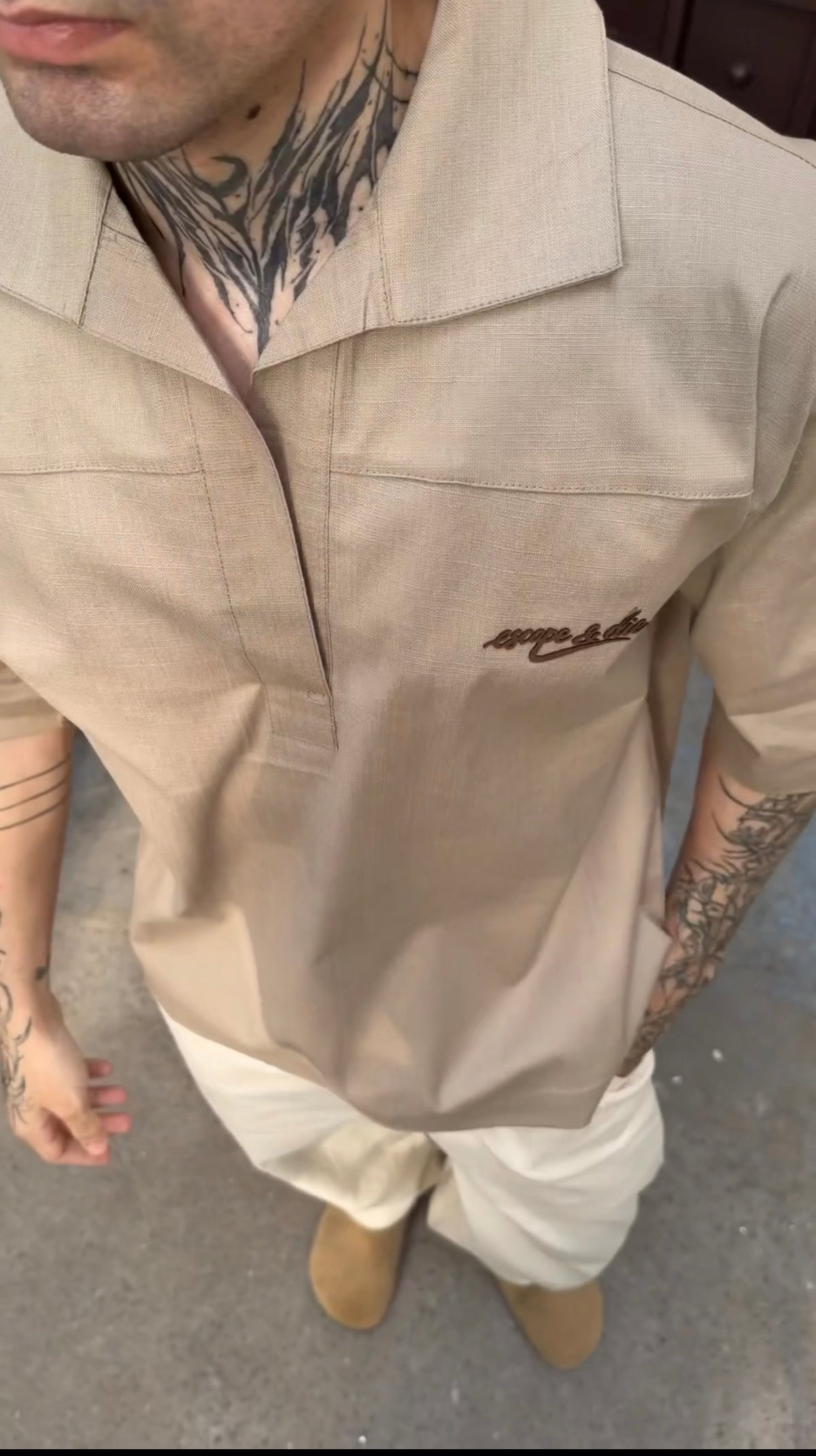 MOCHA DRIFT LINEN POLO SHIRT-thumbmail-3