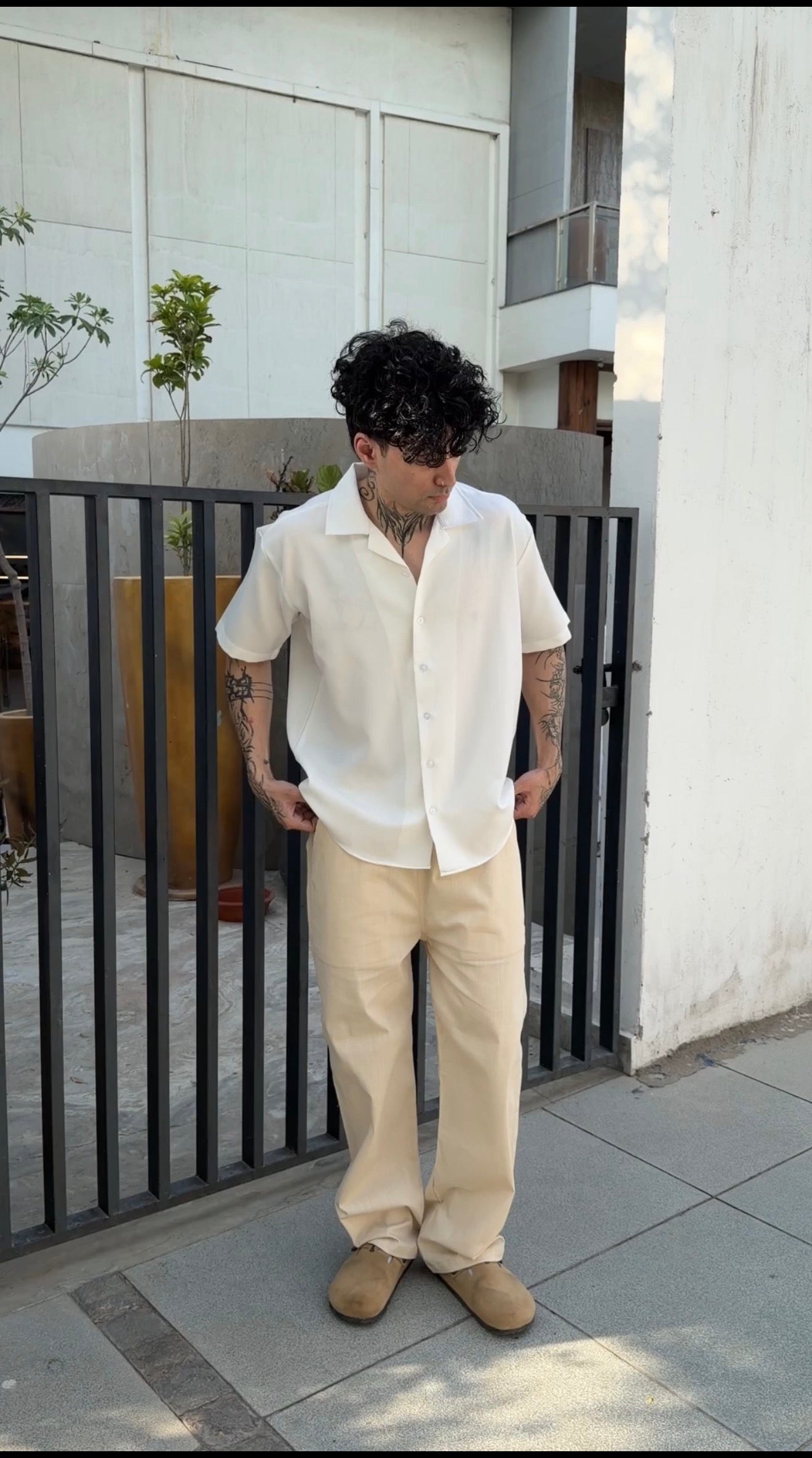 Sand Beige Pull On Linen Pants-thumbmail-4