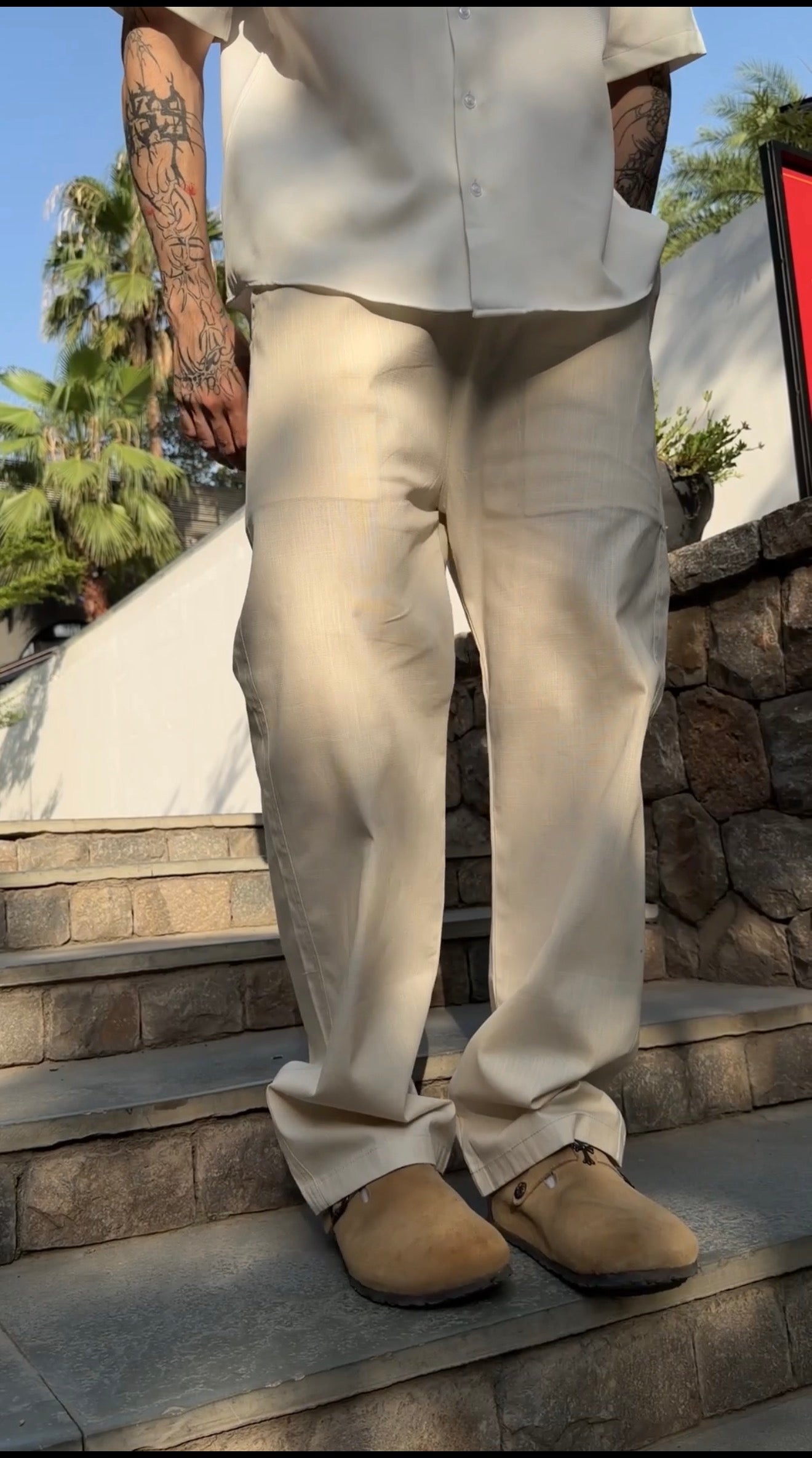 Sand Beige Pull On Linen Pants