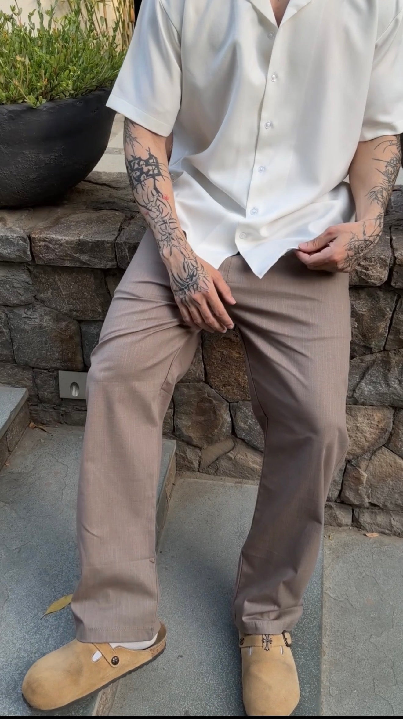 Stone Grey Pull On Linen Pants