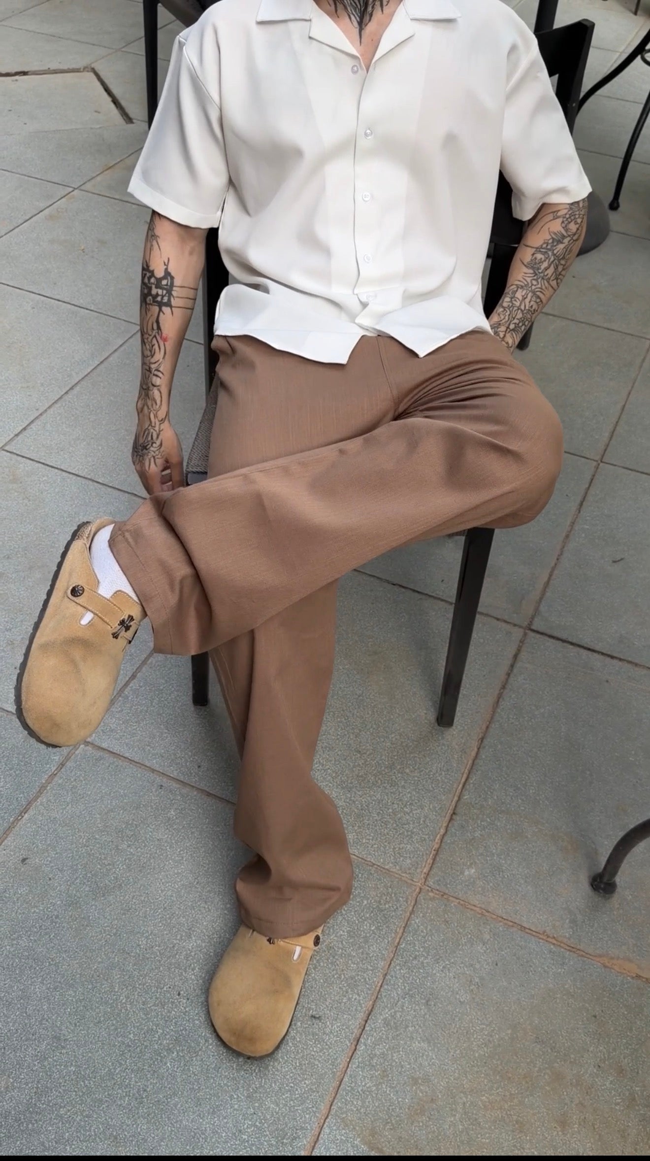 Mocha Brown Pull On Linen Pants-thumbmail-4