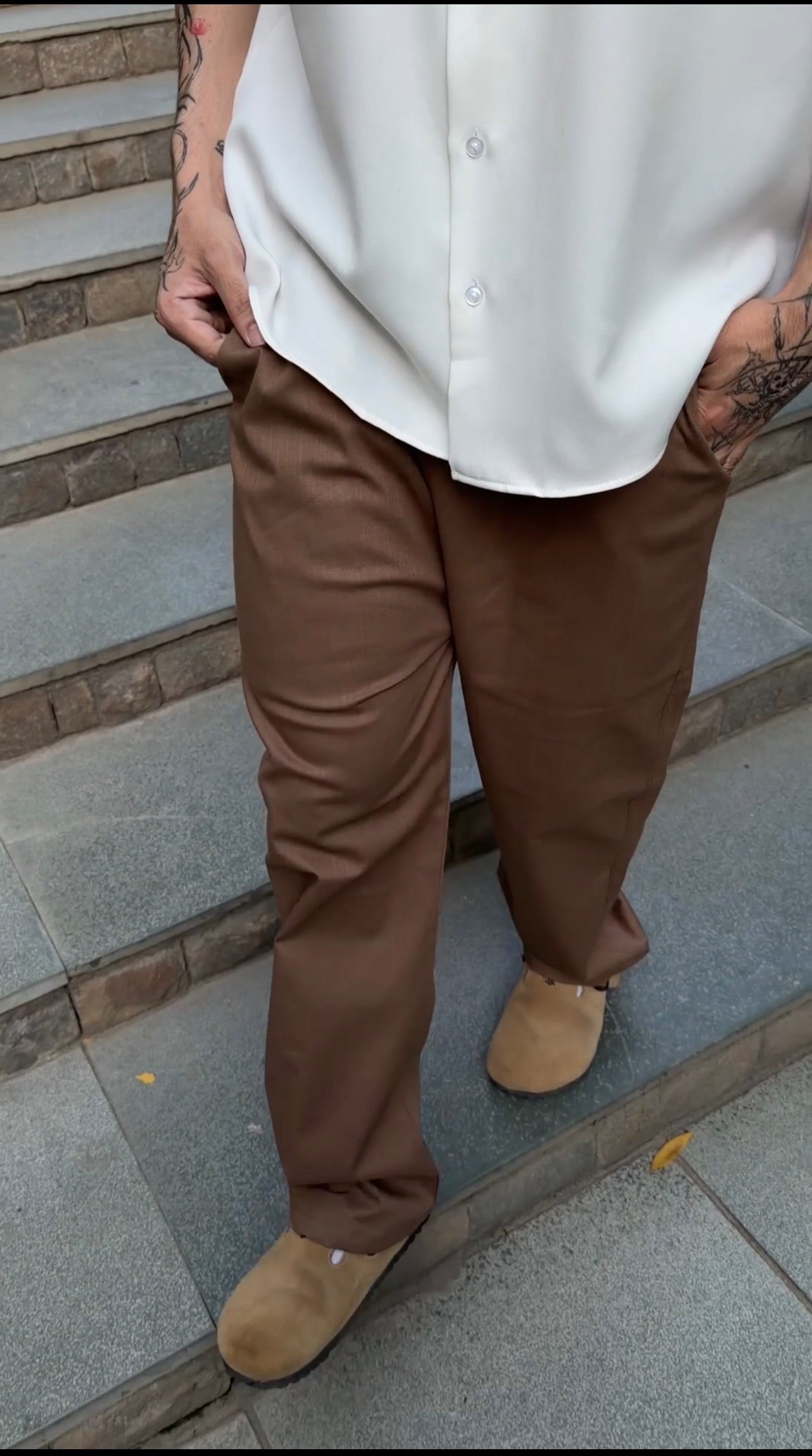 Mocha Brown Pull On Linen Pants