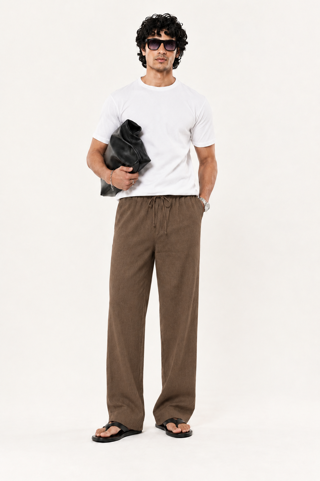 Mocha Brown Pull On Linen Pants