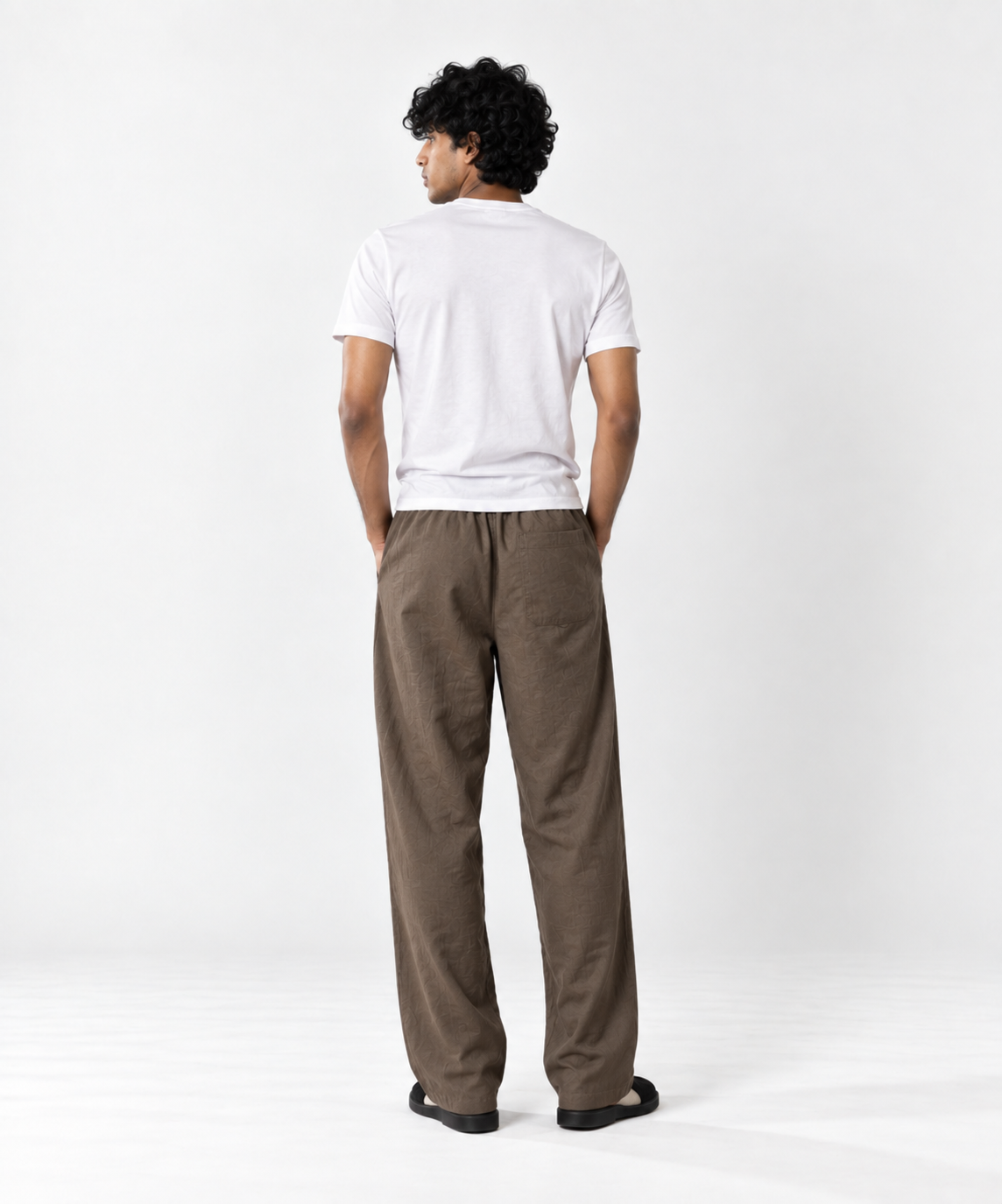 Mocha Brown Pull On Linen Pants-thumbmail-3