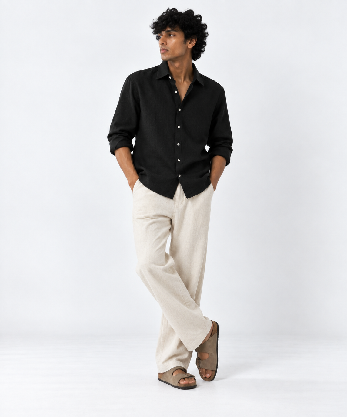 Charcoal Black Irish Linen Shirt-thumbmail-3