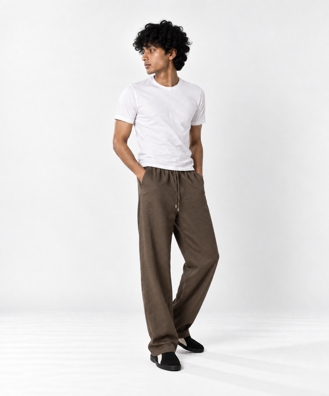 Mocha Brown Pull On Linen Pants-thumbmail-4