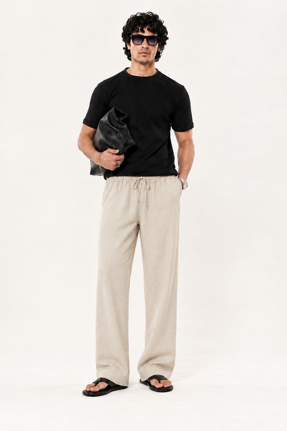 Sand Beige Pull On Linen Pants