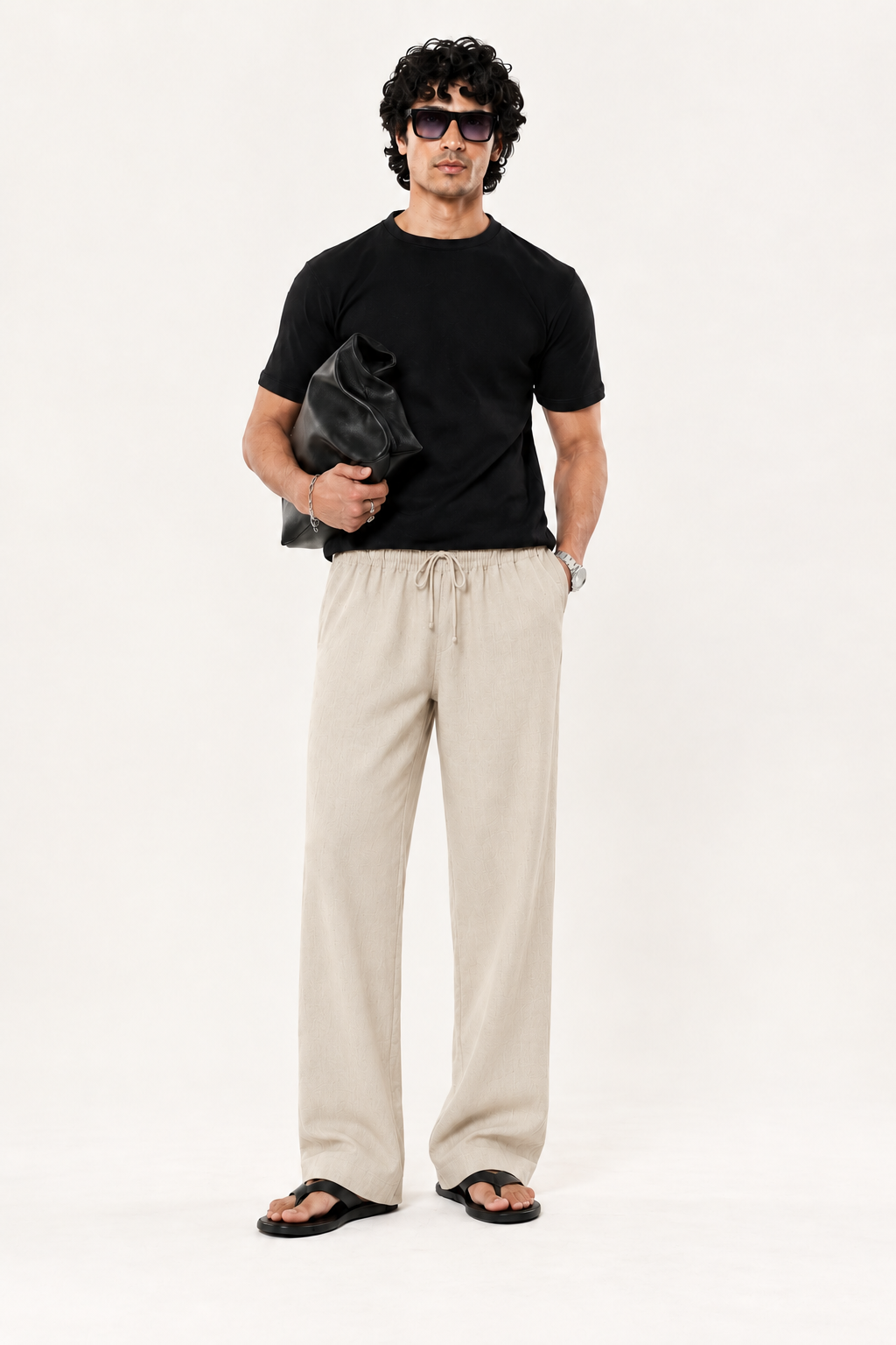 Sand Beige Pull On Linen Pants