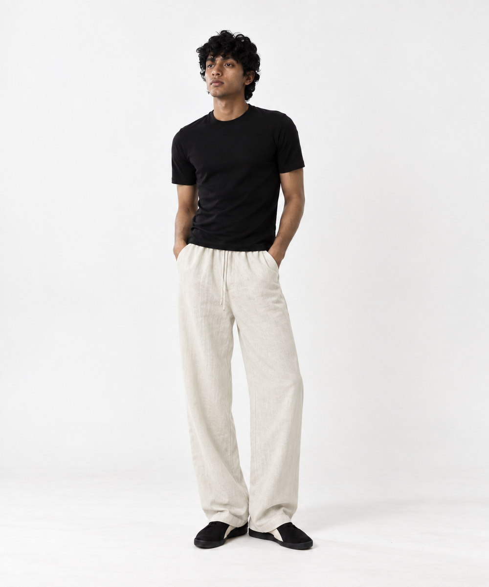 Vintage-White Pull On Linen Pants