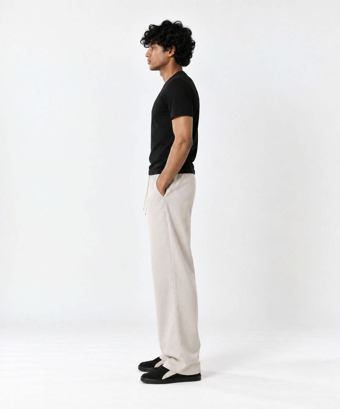 Sand Beige Pull On Linen Pants-thumbmail-3