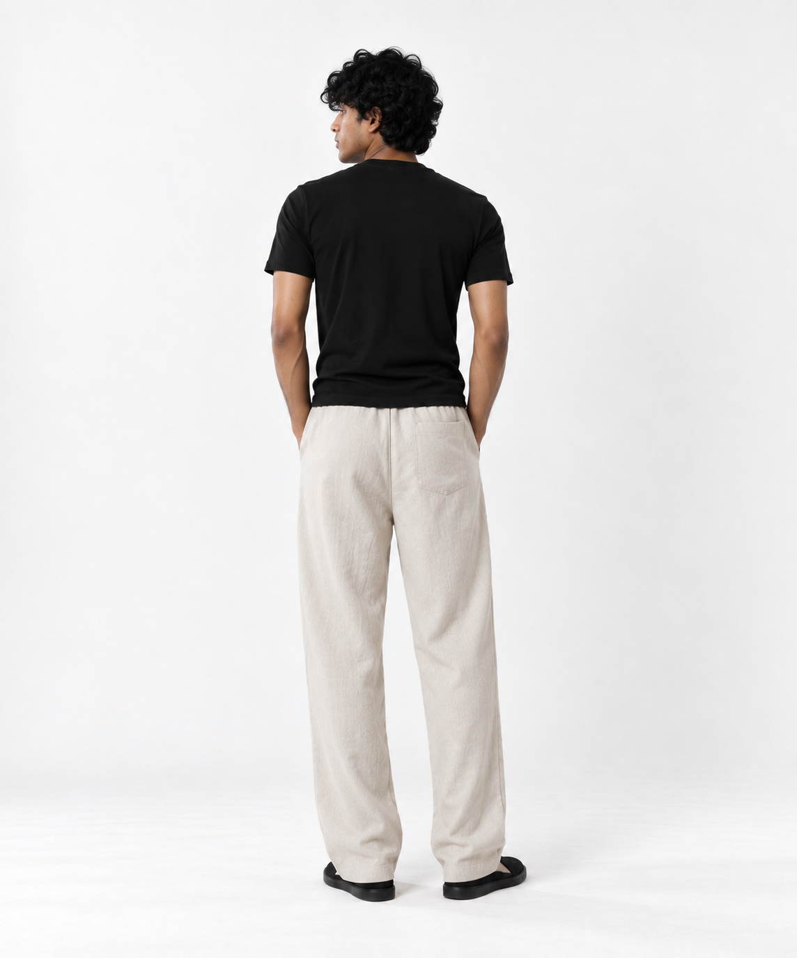 Sand Beige Pull On Linen Pants-thumbmail-4