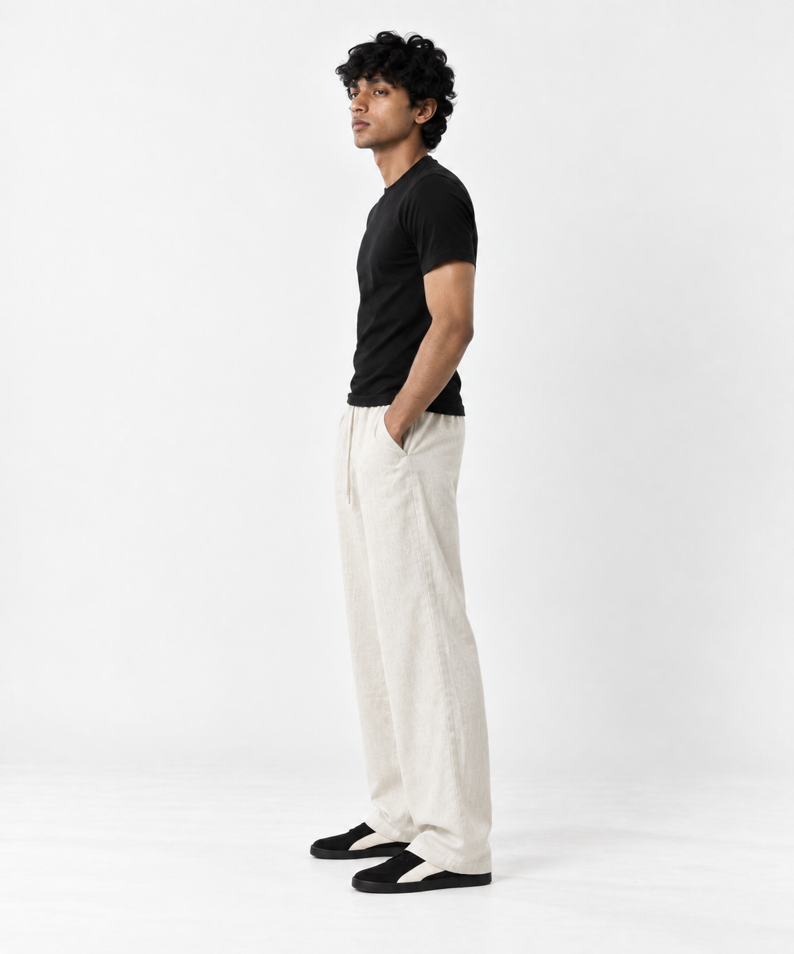 Vintage-White Pull On Linen Pants