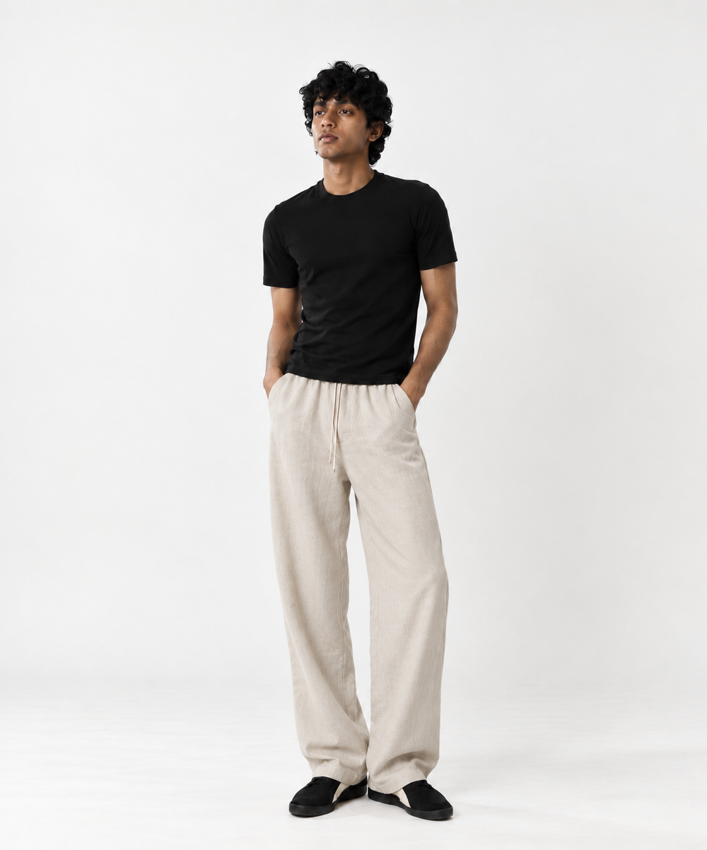 Sand Beige Pull On Linen Pants
