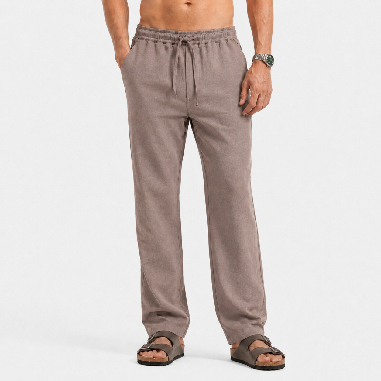 Stone Grey Pull On Linen Pants-thumbmail-3
