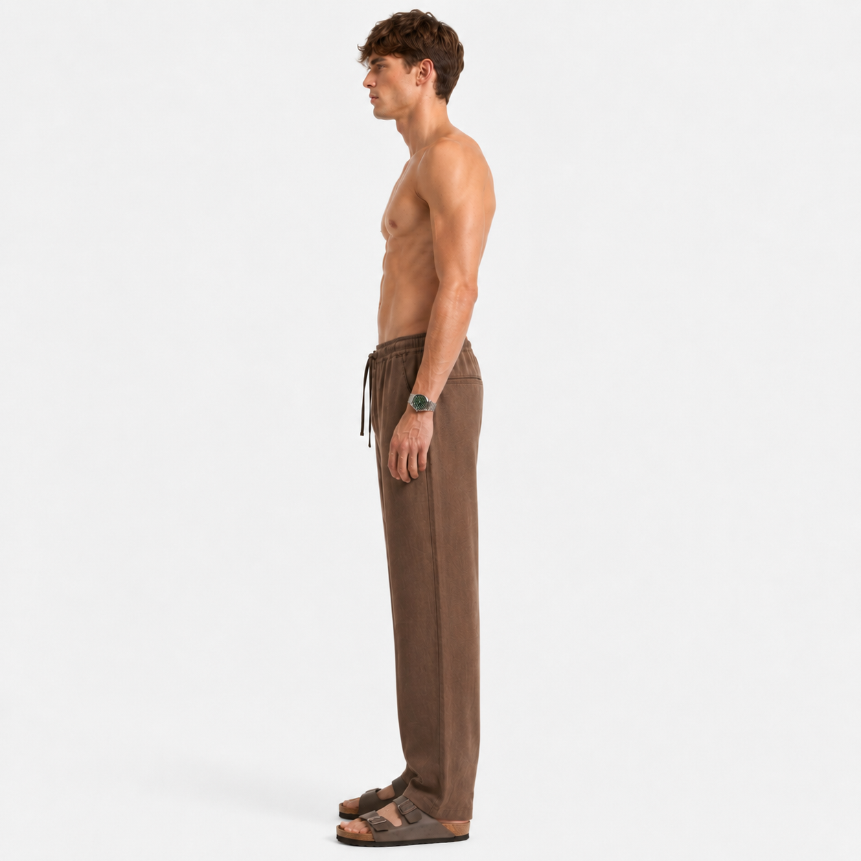 Mocha Brown Pull On Linen Pants-thumbmail-6