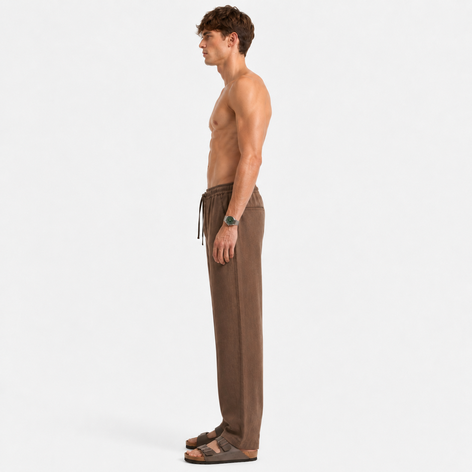Mocha Pull on Linen Pants