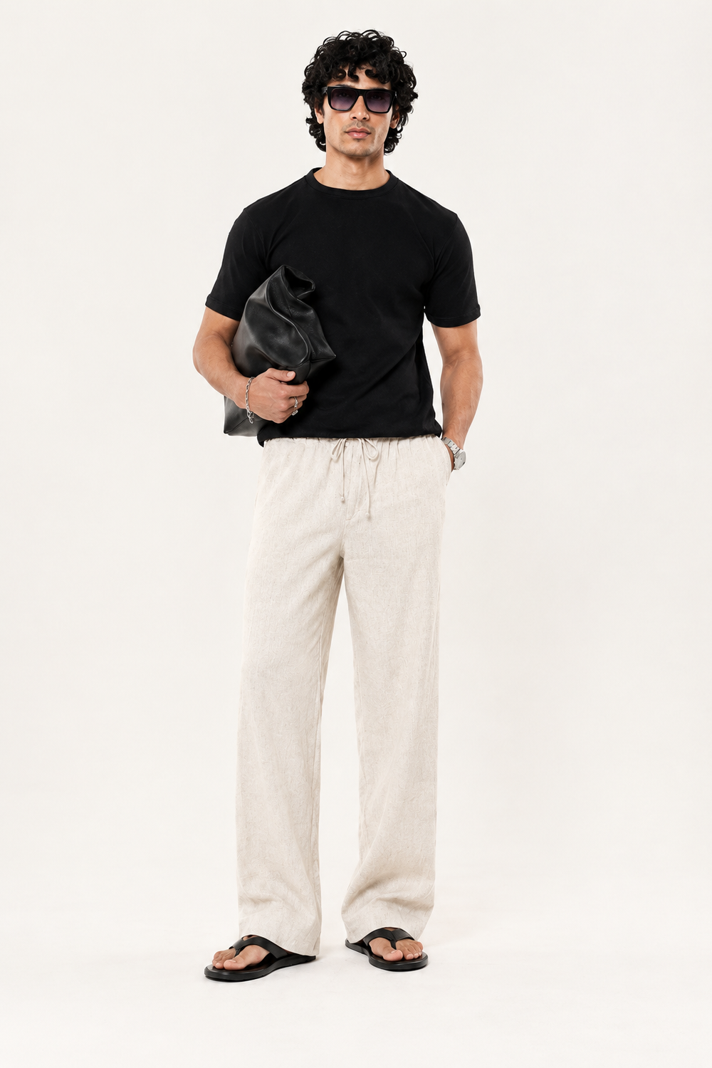 Vintage-White Pull On Linen Pants
