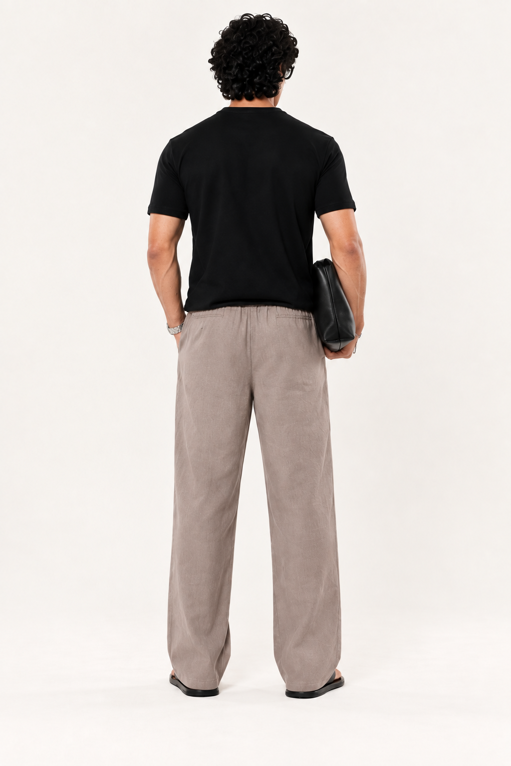 Stone Grey Pull On Linen Pants