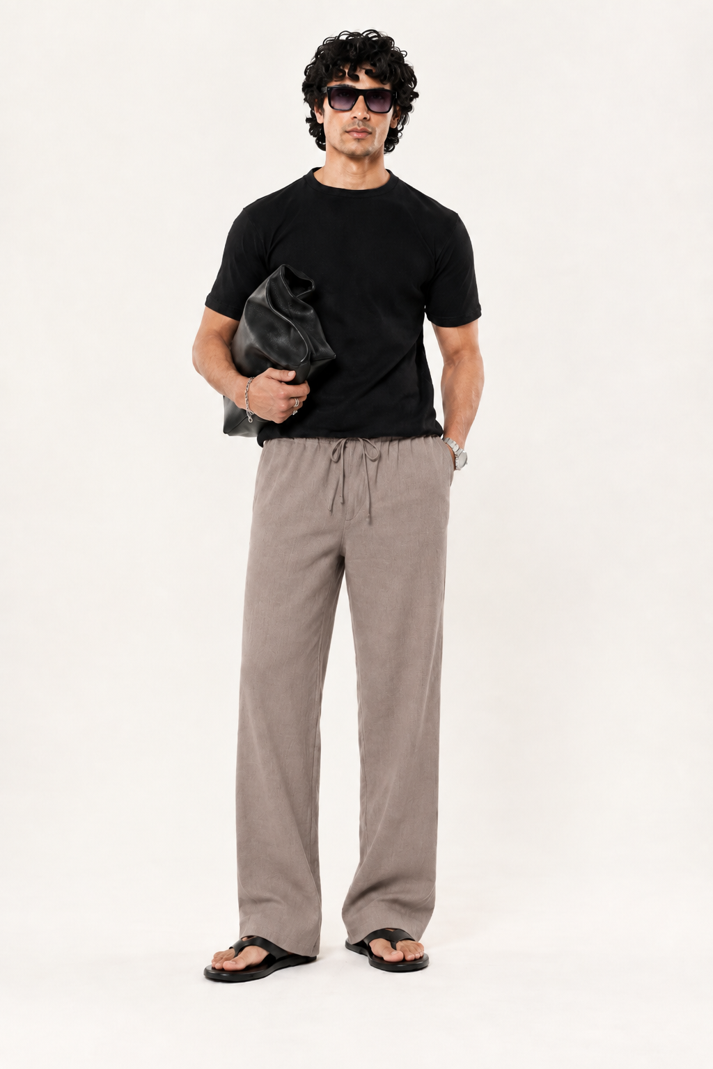 Stone Grey Pull On Linen Pants